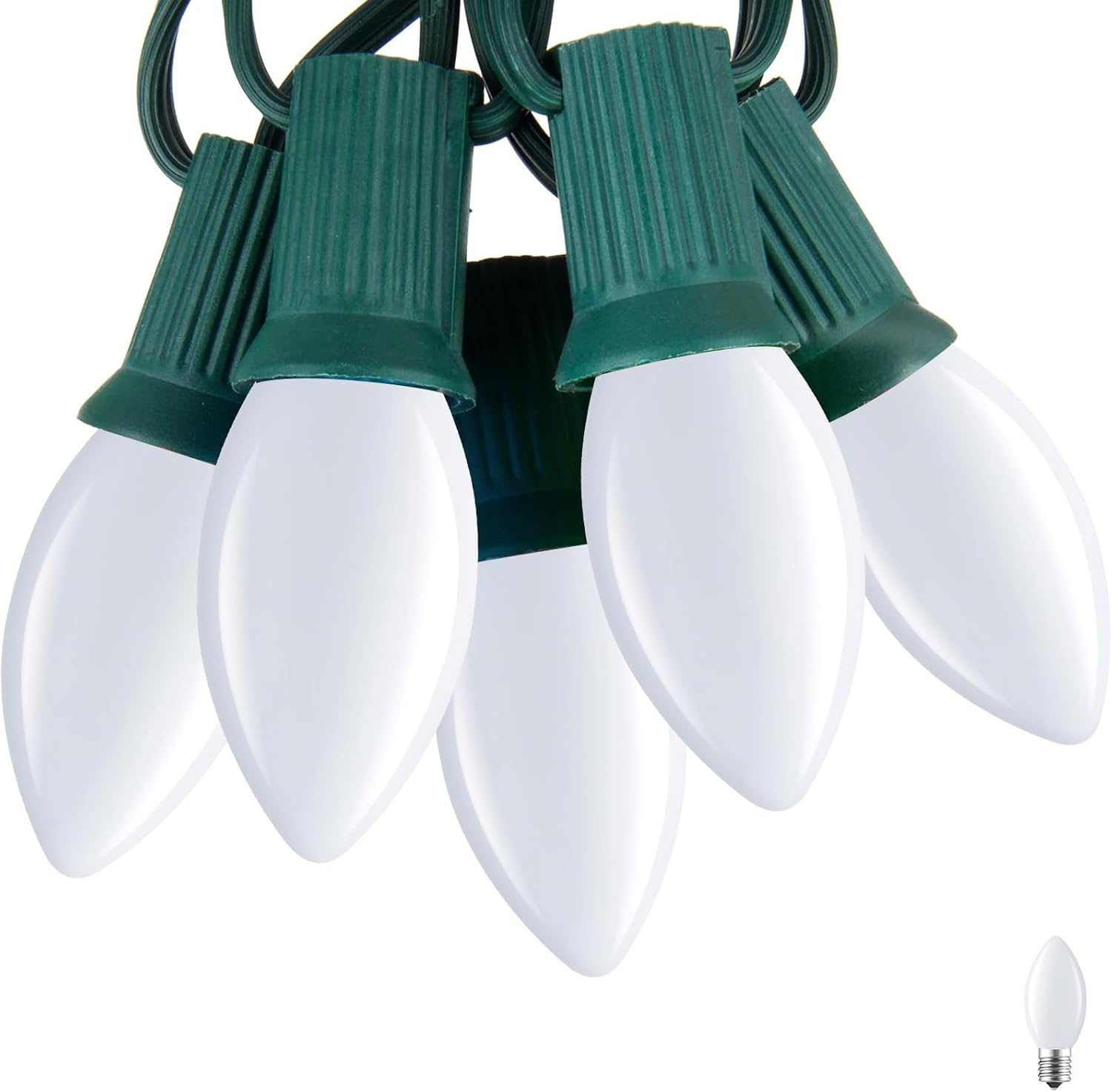 C7 Pure White LED Christmas Lights, 25Ft Vintage String Lights with 25+1 Plastic Bulbs, E12 Candelabra Base, Outdoor Retro Style Hanging Lights for Xmas Patio Fence Roofline Holiday Decorations