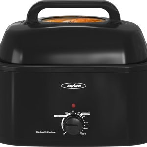 Sunvivi Roaster Oven, Electric Roaster Oven with Viewing Lid, 30lb 26-Quart Turkey Roaster with Unique Defrost/Warm Function, Large Roaster with Removable Pan & Rack, Stainless Steel, Black
