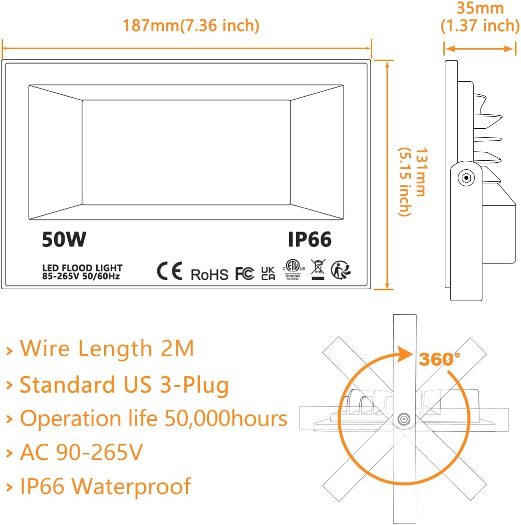 MELPO Led Flood Light 500W Equivalent, RGBW Led Outdoor Lights Colored Floodlight with Remote,50W,5000ML 2700K,120 Colors, Timing, Dimmable, Custom Modes, Landscape Lighting (2 Pack) - Image 6