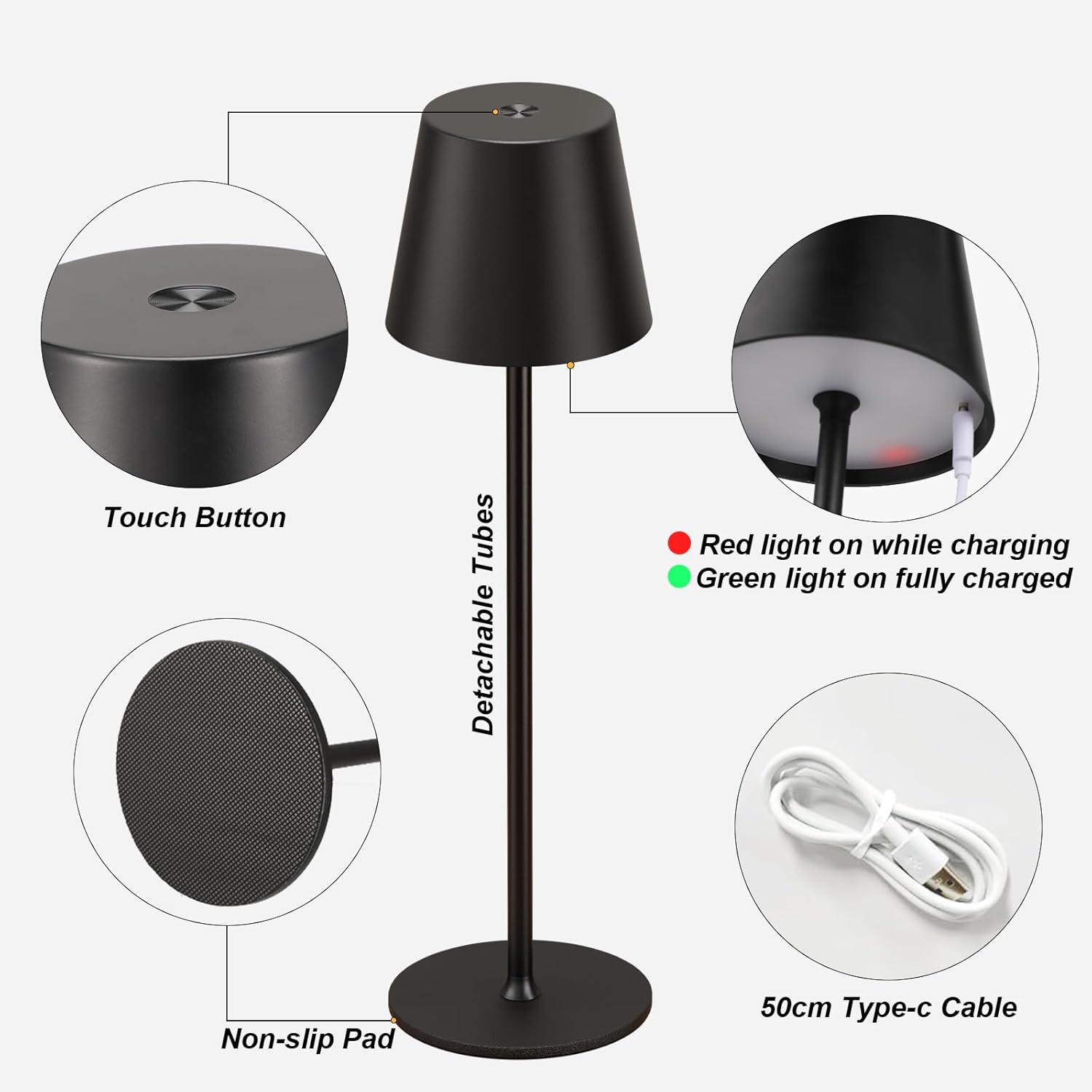 Cordless Table Lamp Rechargeable Black - KK 2 Pack 5000mAH Battery Operated Lamp for Counter, 3 Color Stepless Dimming Waterproof LED Wireless Lamp for Dining Kitchen, Outdoor Patio, Touch Control - Image 5