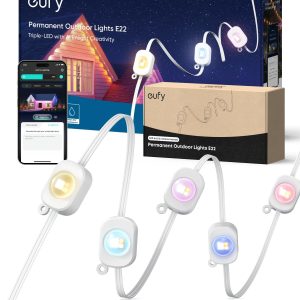 eufy Permanent Outdoor Lights E22, 150ft with 90 Triple-LED Lights, Smart RGBWW, Daily and Holiday, Up to IP67 Waterproof, AI Lighting Themes for Halloween, Christmas, Links with Cameras, White