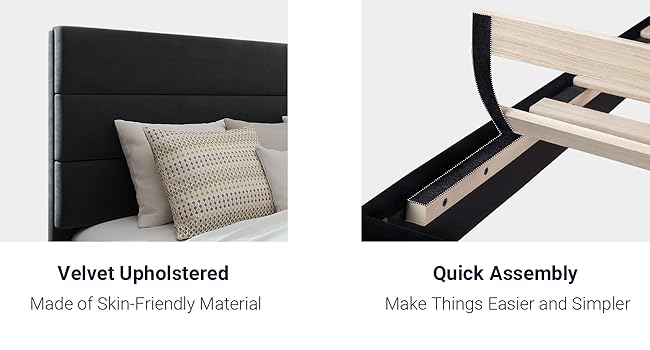 Velvet upholstered bed frame