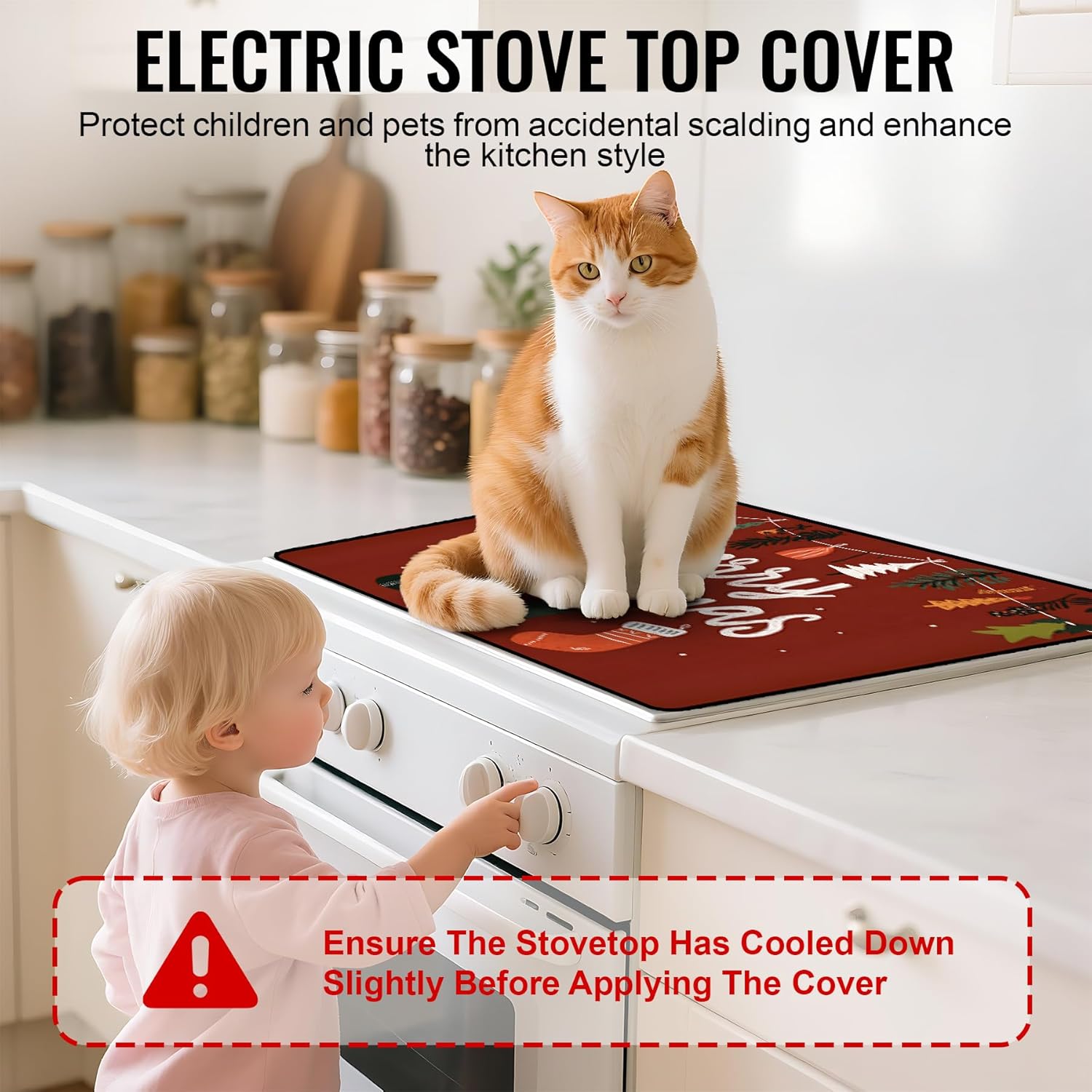 NYZE Stove Cover for Electric and Glass Stove Tops 3-in-1 Stove Mat, Heat Resistant Counter Protector Mat, Non-Slip Surface & Drying Rack (Merry Christmas, 28.5"Lx20.5"W) - Image 3