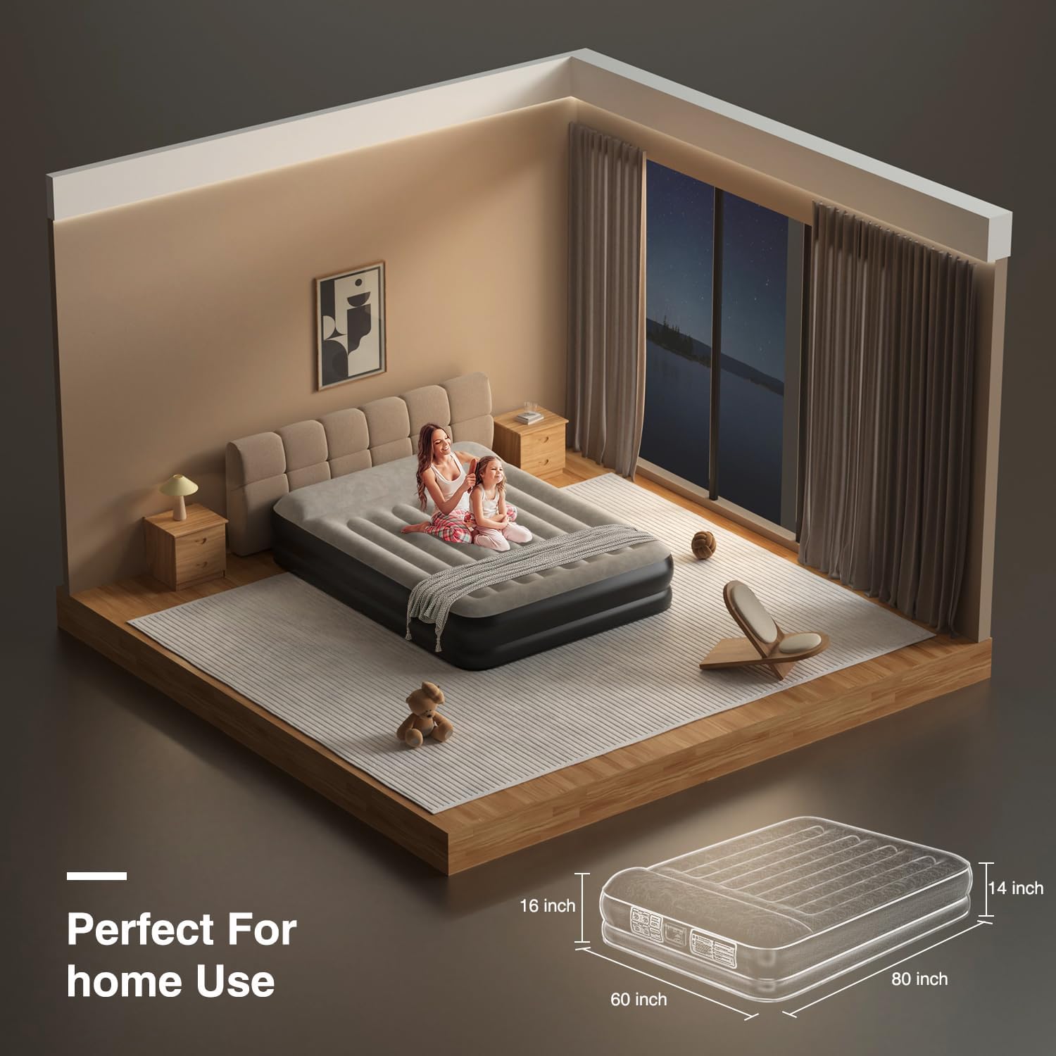 Queen Air Mattress Waterproof and Easy-to-Clean, Blow Up Mattress with Built-in Pump, Durable Inflatable Mattress with Pillow Design Suitable for Naps, Hosting a Friend and Camping - Image 6