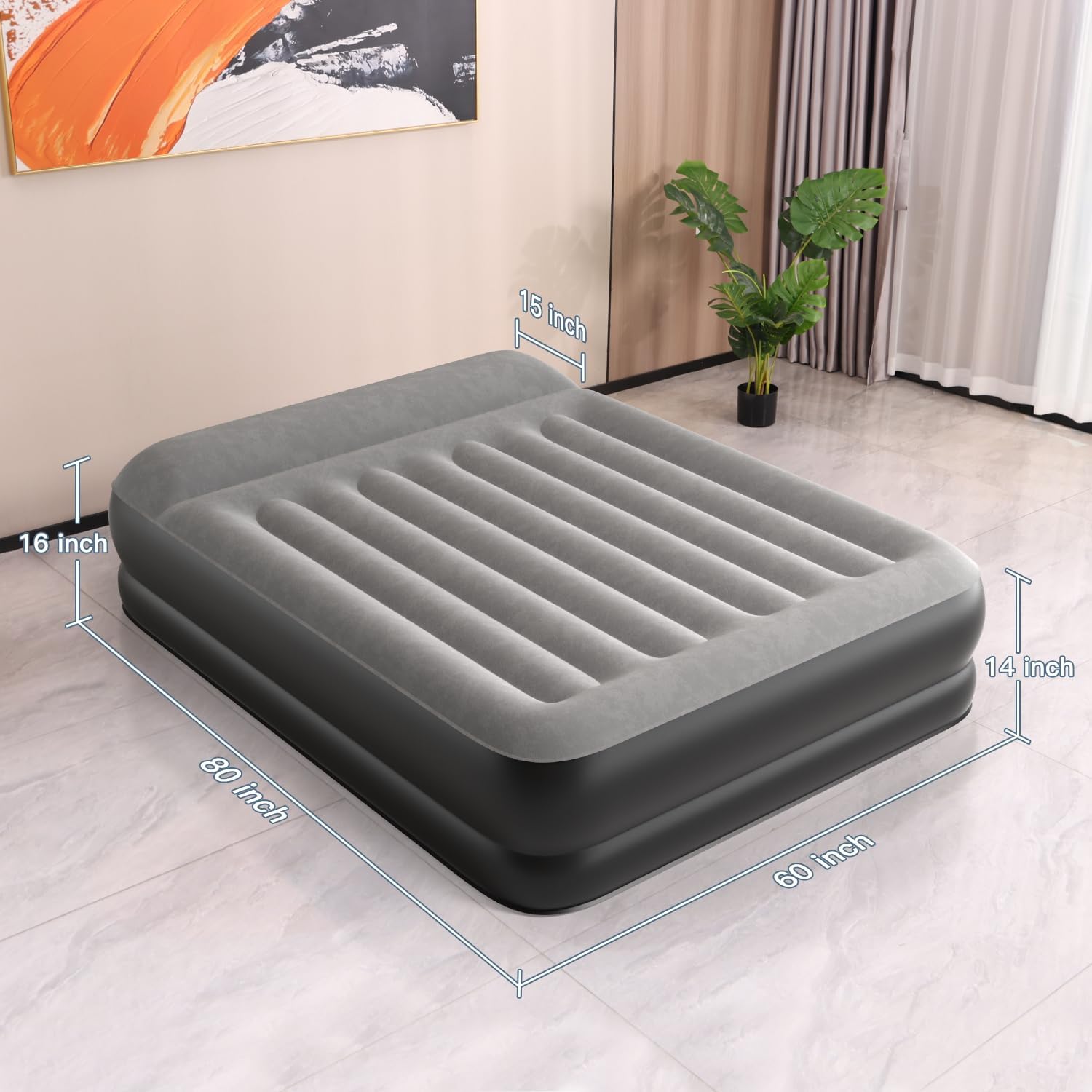 Queen Air Mattress Waterproof and Easy-to-Clean, Blow Up Mattress with Built-in Pump, Durable Inflatable Mattress with Pillow Design Suitable for Naps, Hosting a Friend and Camping - Image 7