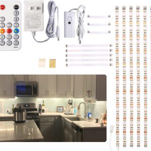 WOBANE Under Cabinet Lighting Kit, 6PCS 20inch LED Strip Bars with 24W Adapter,RF Remote,Hidden Super Bright Daylight for Kitchen Cabinet,Under Desk,Counter Lighting,4000K Natural White,1500LM