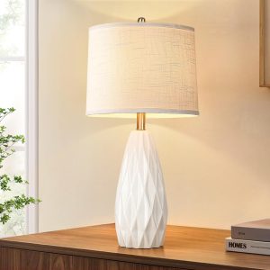 25'' Table Lamp White Table Lamps Modern Ceramic Lamps for Night Stand - Dimmable Bedside Lamps for Nightstand, Bedroom Lamp for Living Room Desk End Table Office Guest Room
