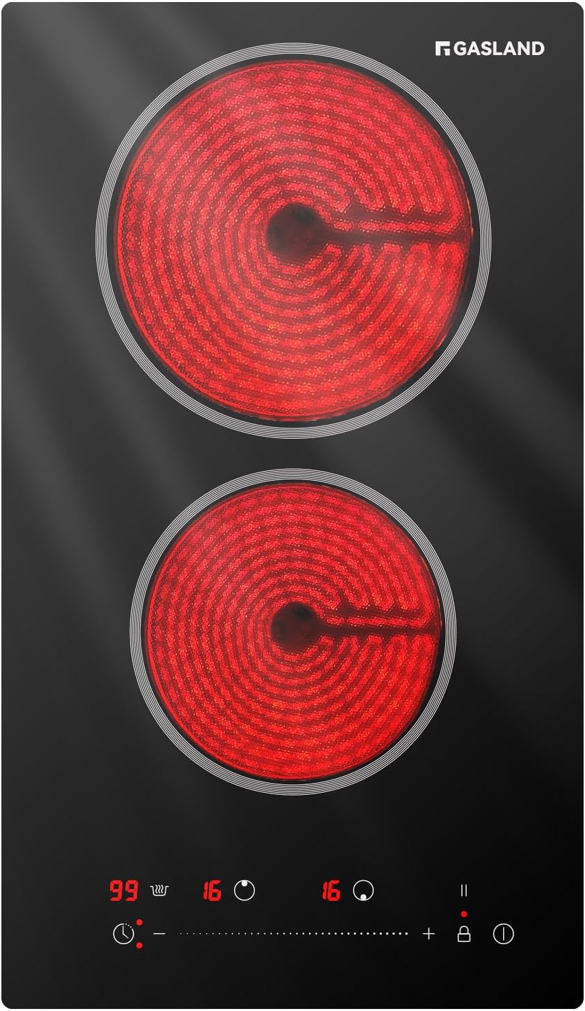 GASLAND 2 Burner Electric Cooktop 12 Inch with ETL Certified, 3000W Built-in Electric Radiant Glass Stove Top with 16 Power Levels, 240V Ceramic Hob, Keep Warm, Slide Touch Control & Timer