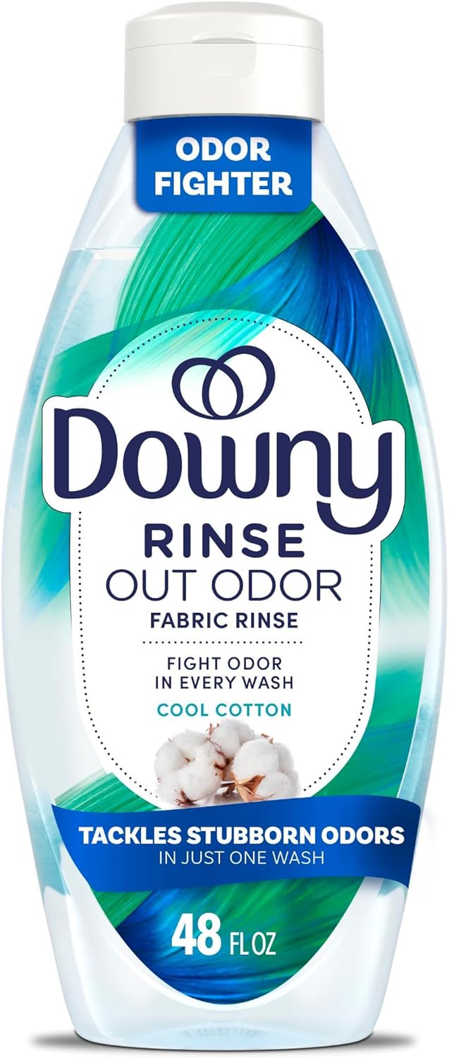 Downy Rinse Laundry Odor Remover, Cool Cotton Scent, 48 fl oz, Fabric Softener and Laundry Odor Removal Rinse, Fights Odors at the source, HE Compatible