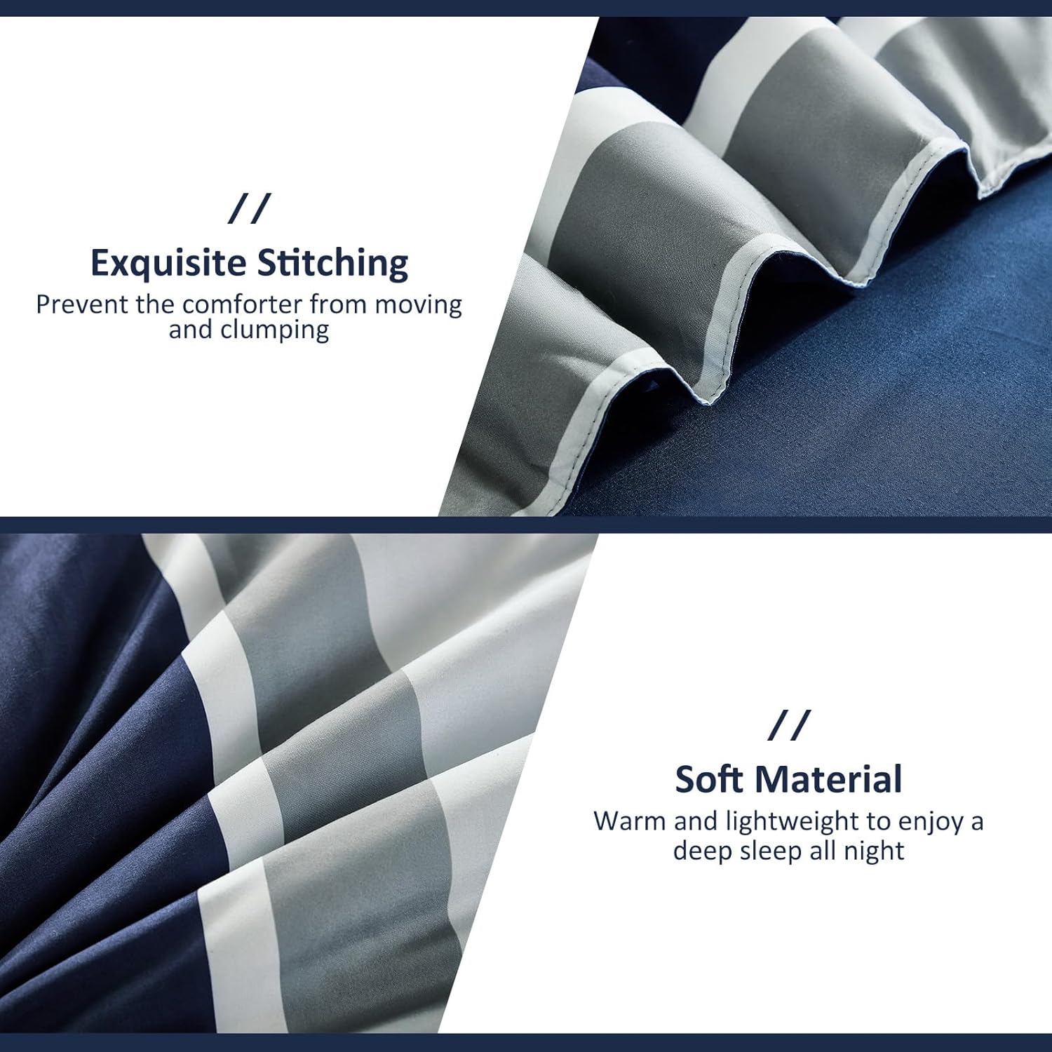 WONGS BEDDING Queen Comforter Set, 7 Pieces Blue Comforter Set Queen, Soft Striped Bed in a Bag Bedding Set with Comforter, Flat Sheet, Fitted Sheet, Pillow Shams, Pillowcase - Image 6