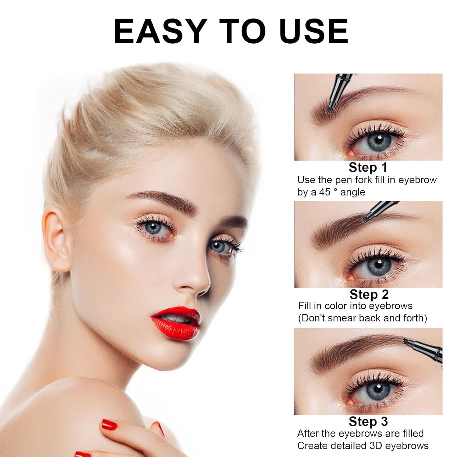 Microblading Eyebrow Pencil, Eyebrow Pen with an Upgrade Micro-Fork Tip Applicator, Waterproof Long-Lasting Microblading Brow Pen, Brow Pencil for Natural Looking Brows Makeup, Dark Brown, 1Pcs - Image 5