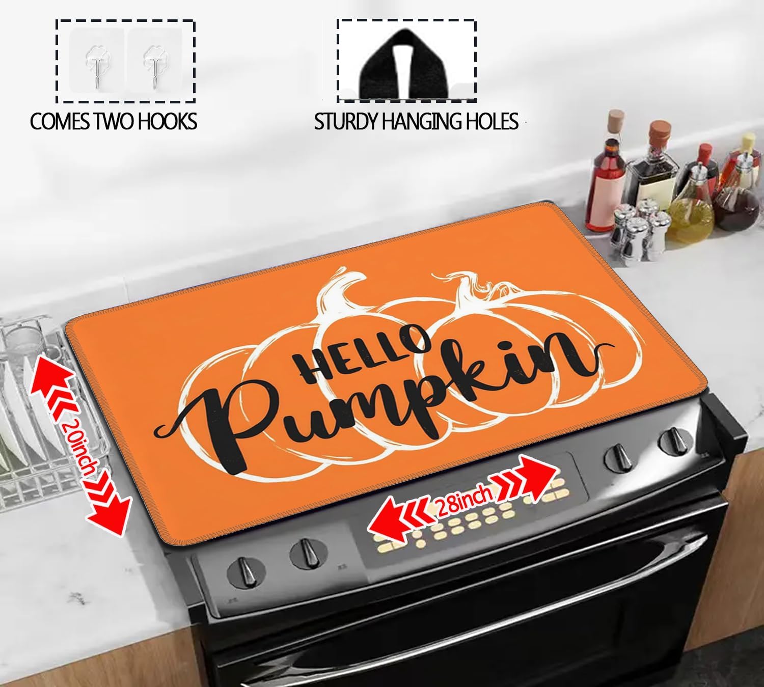 Fall Stove Top Cover for Electric Stove 28" x 20" Hello Pumpkin Glass Flat Heat-Resistant Top Stove Mat Oven Induction Cooktop Mat for Kitchen Ceramic Countertop - Image 2