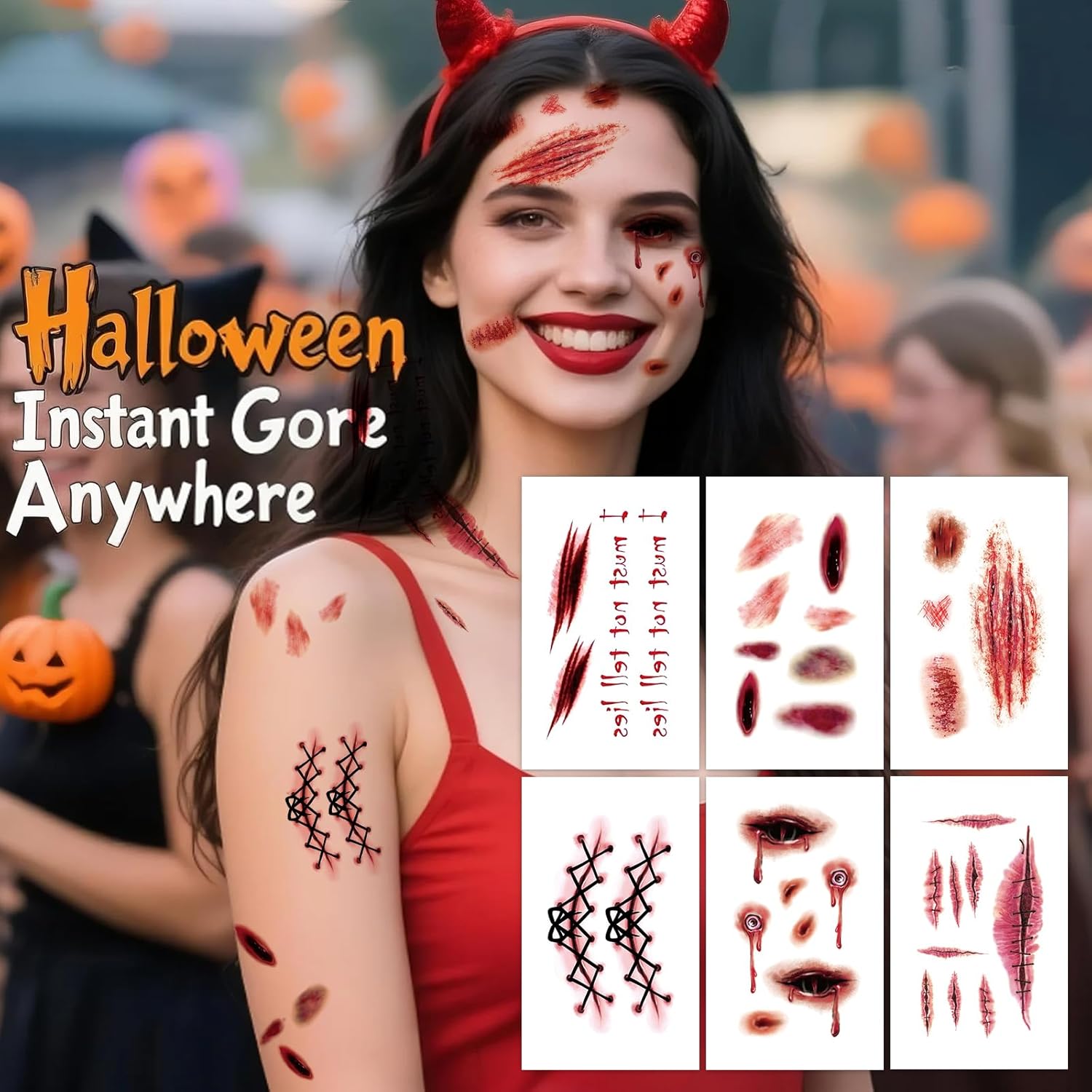 Zerobe Professional Zombie Film SFX Makeup Kit - Large 3D Fake Scars Blood Tattoo Stickers for Movie-Quality Undead Effects | Waterproof, Realistic Wounds for Cosplay, Halloween (Large 121 Pcs) - Image 7