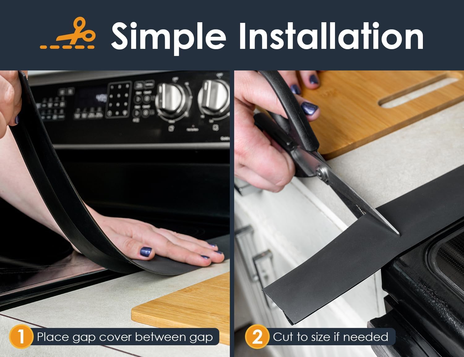 Linda’s Essentials Silicone Stove Gap Covers (2 Pack), Heat Resistant Oven Gap Filler Seals Gaps Between Stovetop and Counter, Easy to Clean Stove Gap Guard (25 Inches, Black) - Image 7