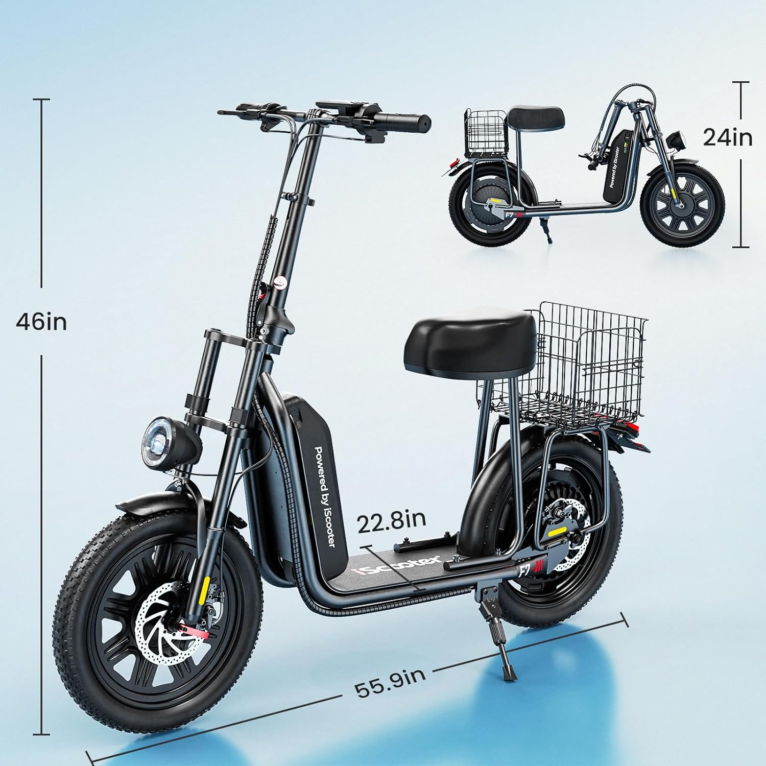 iScooter F7 Electric Scooter Adults, 1000W Powerful Motor, 28 MPH Top Speed & 45 Miles Range, 16'' Fat Tire Scooter for Adults, Detachable Seat & Adjustable Handlebar & APP Electric Scooter with Seat - Image 8