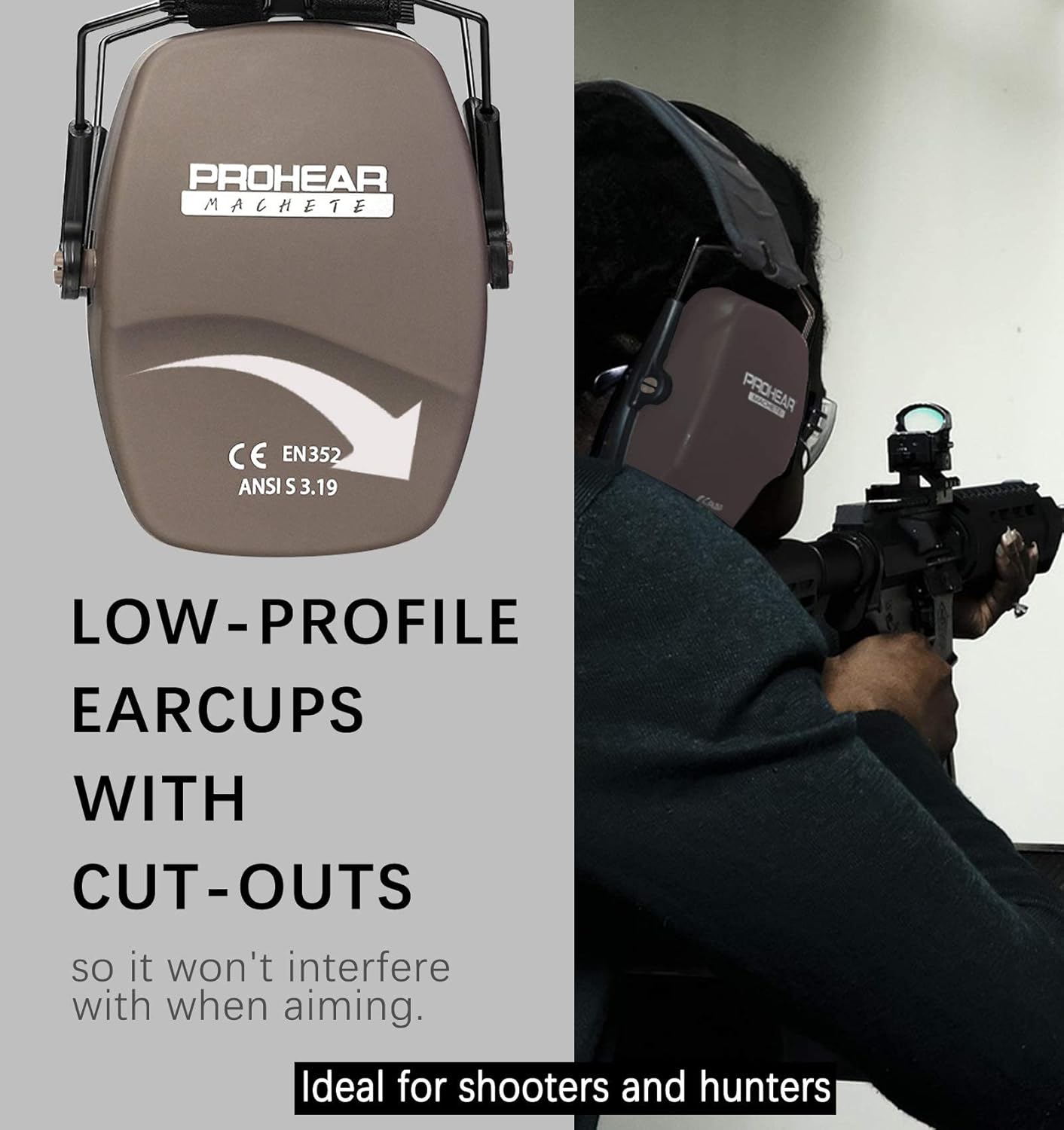 PROHEAR 016 Shooting Ear Protection Earmuffs 2 Pack, NRR 26dB for Gun Range, Hunting -Black and Brown - Image 3