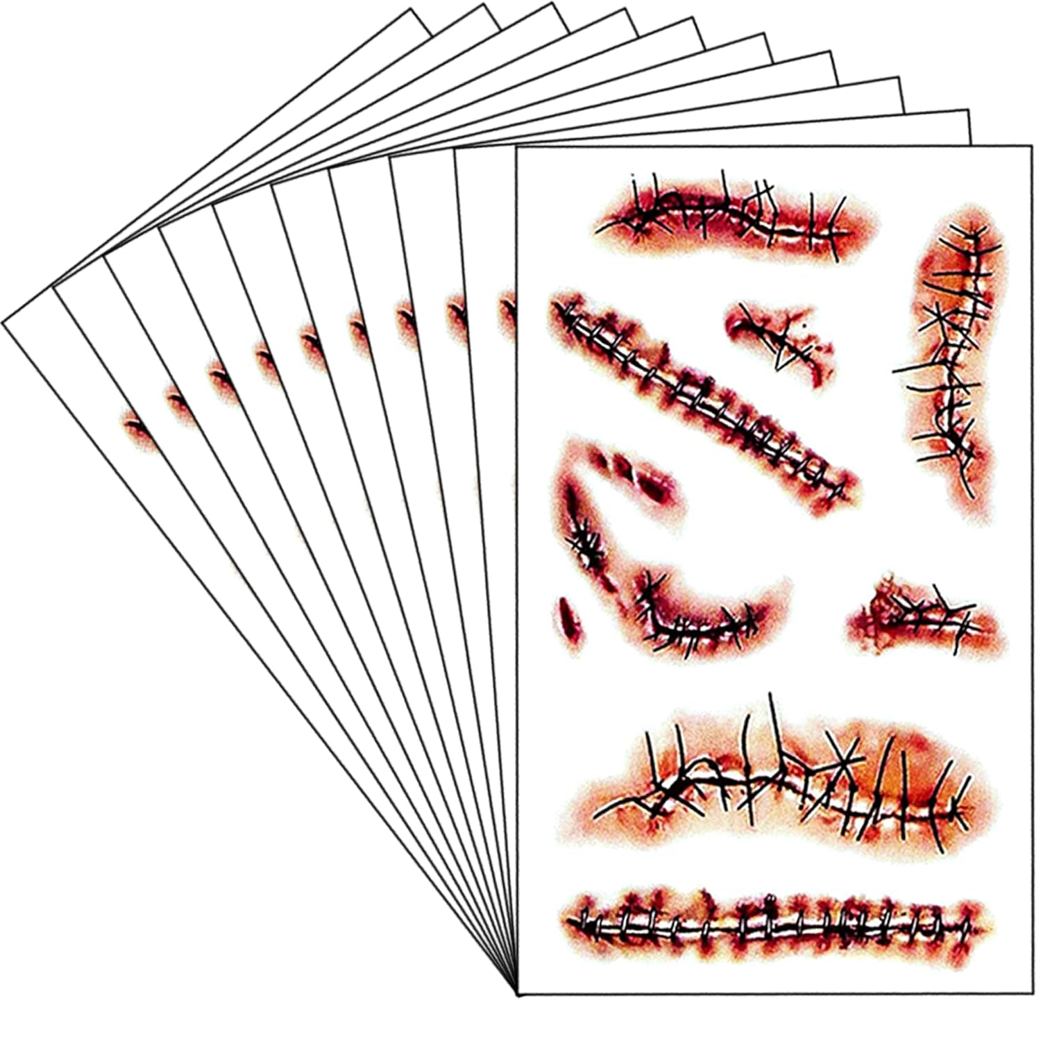 【10 Sheets】 Chucky Costume Halloween Temporary Tattoos Realistic Temporary Tattoos Stickers Scars Tattoos for Zombie Costume Halloween Parties Party Favor Party Supplies - Image 2