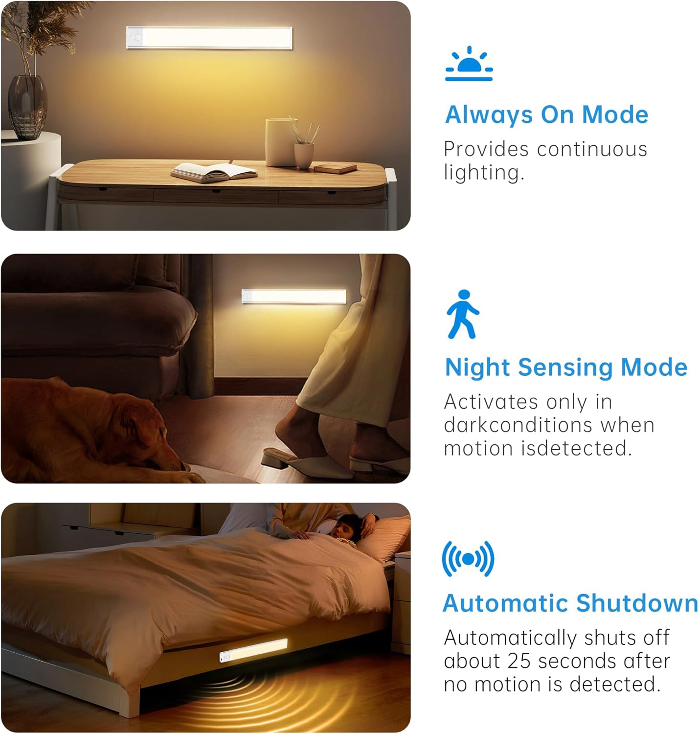 5 Pack Under Cabinet Lighting,Rechargeable Motion Sensor Light Indoor,3 Colors Dimmable,Magnetic Closet Lights,Under Counter Lights for Kitchen - Image 7