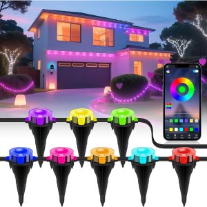 Permanent Outdoor Lights for House,50 FT Outdoor Ground Lights with RGB Color Changing, Bluetooth Music Sync, IP67 Waterproof, Timer, 44 Key Remote & App Control for Eaves and Landscape Lighting