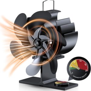 Wood Stove Fan, 6 Blades Heat Powered Fireplace Fan with Temperature Reminder, Silent Stove Top Fans, Non-Electric Fan for Wood Burning Pellet/Log Burner/Fireplace