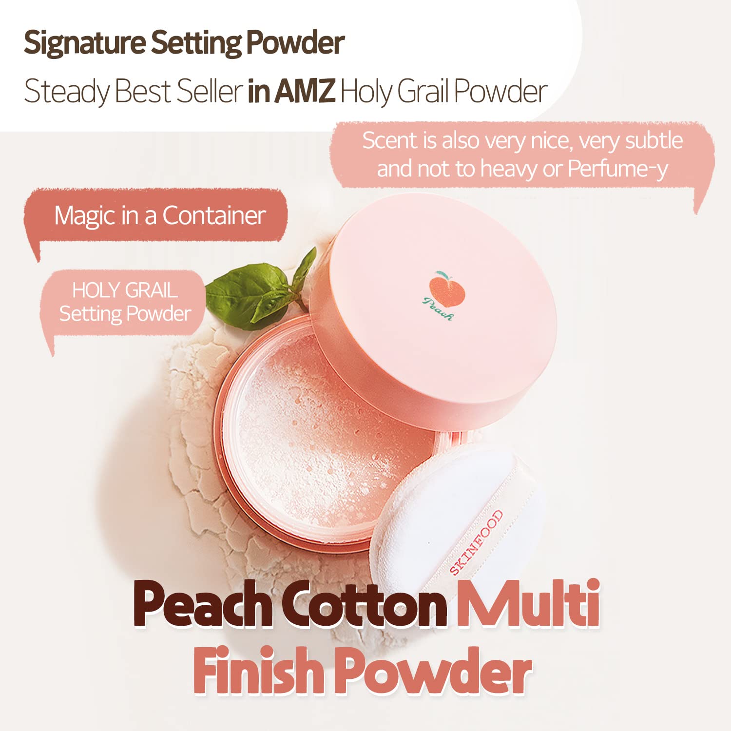 SKINFOOD Peach Cotton Multi Finish Powder 5g - Korean Peach Extract & Calamin Sebum Control Face Powder - Silky Setting Powder - Setting Powder for Oily Skin - Sweet Peach Scent for Soft Skin - Image 3