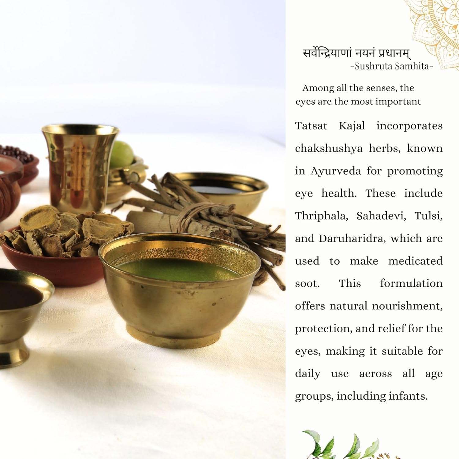 TATSAT - WELLNESS THROUGH AYURVEDA Kajal With Pure Herbs, Medicated Soot And Desi Cow Ghee|Safe For Babies|Lab Tested|No Preservatives, Black, Matte Finish (1 Count (Pack of 1)) - Image 2