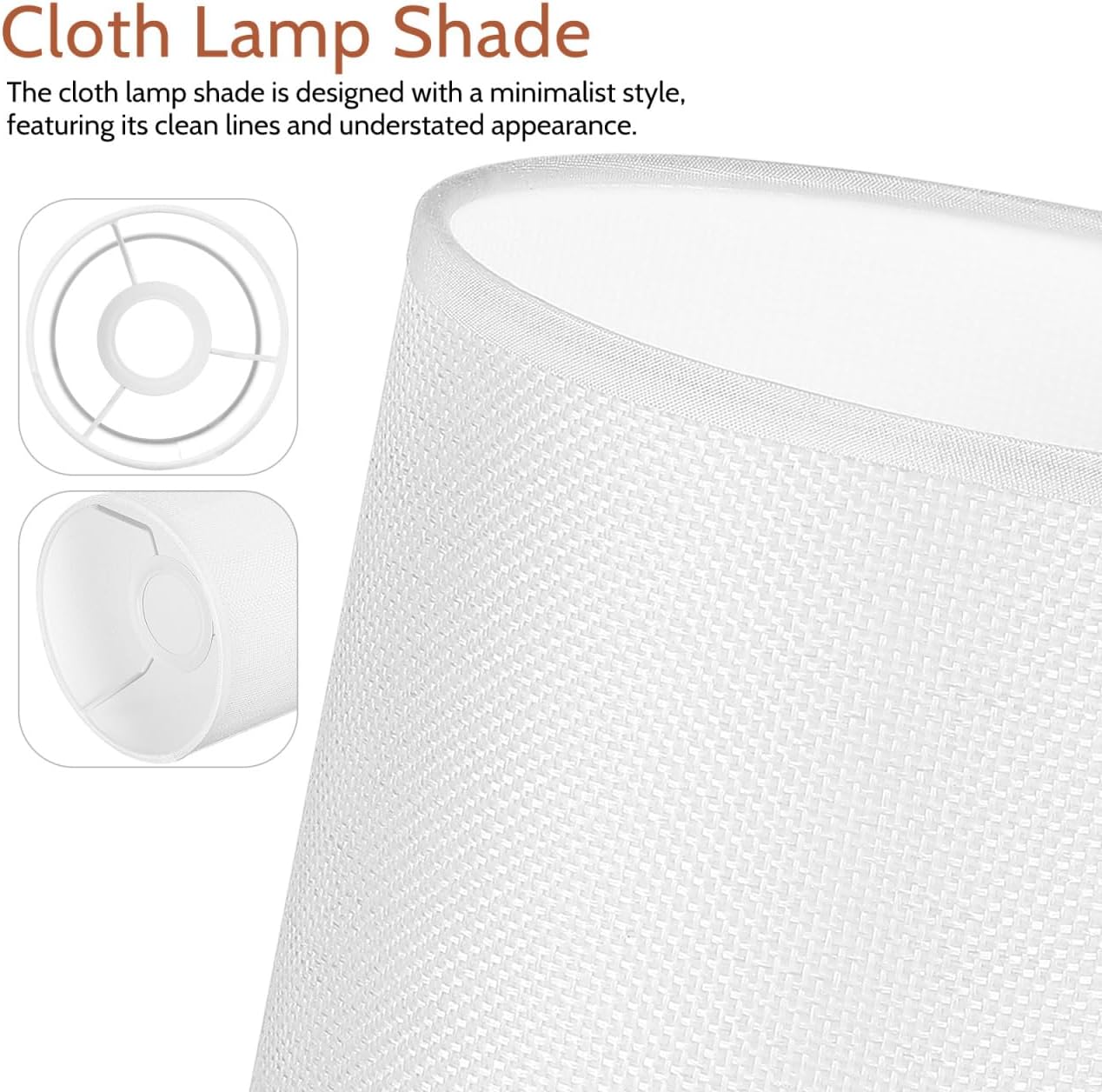 2pcs Lamp Shade, Light Fixture Replacement E27 Lampshade Light Shade Rustic Farmhouse Lampshade Barrel Fabric for Table Lamp & Floor Light, 5.1x7.9x5.1 inch (White) - Image 5