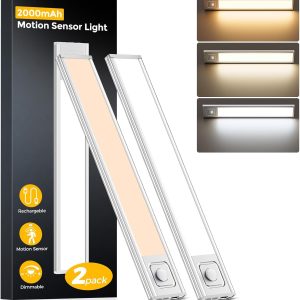 Onforu 9.8" Under Cabinet Lighting, 2000mAh USB-C Rechargeable, Motion Sensor Under Cabinet Lights with 3 Color & Dimmable, Magnetic Under Counter Lights for Kitchen, Closet, 2 Pack