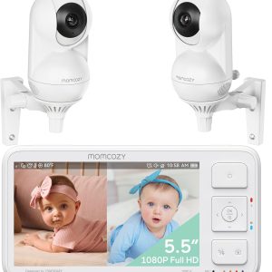 Momcozy Baby Monitor with 2 Cameras 5.5" 1080P Full HD Split Screen Video Baby Monitor with Camera and Audio, No WiFi 5000mAh Battery, ECO, VOX, Clear Night Vision 1640ft Range (SD Card not Included)