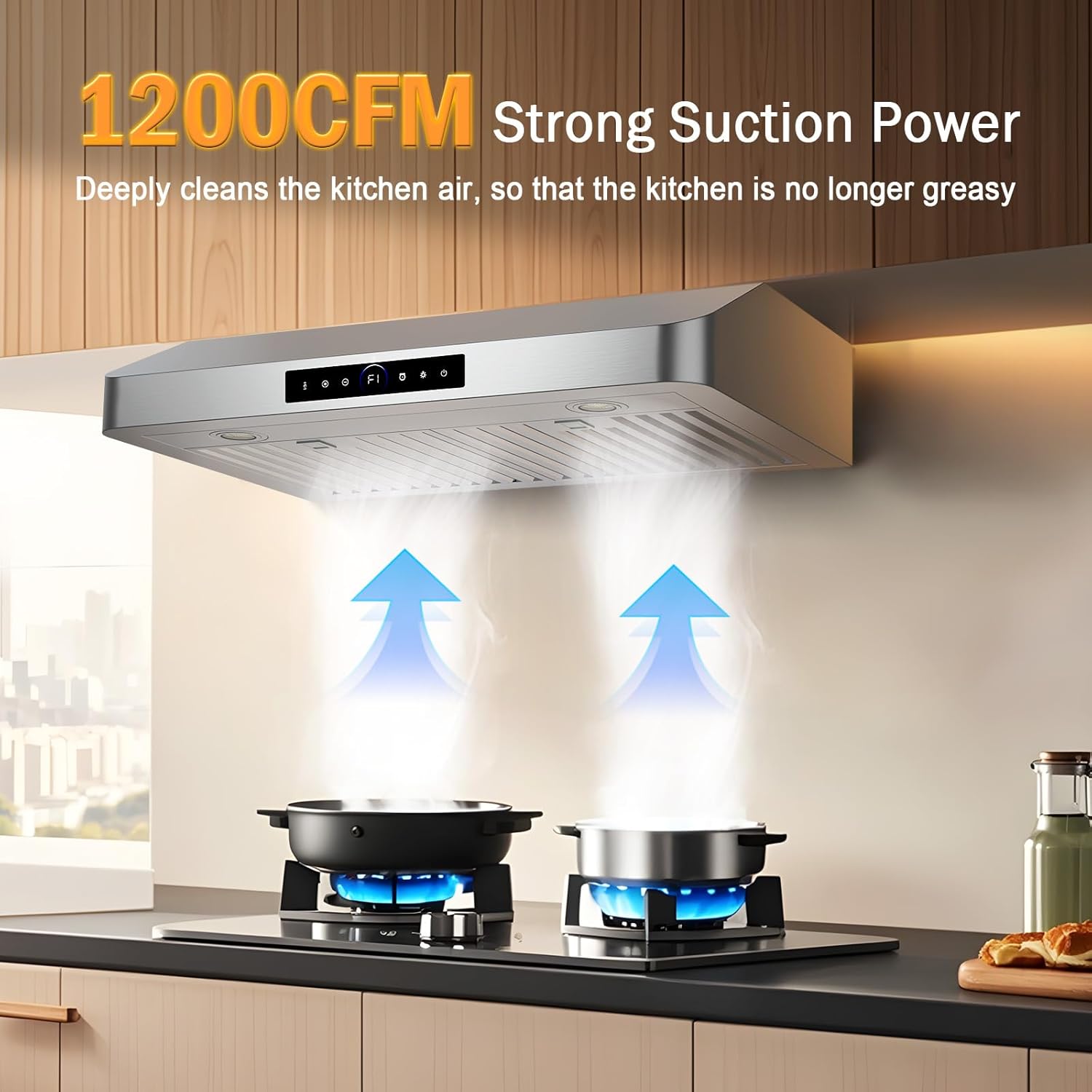 30 Inch Under Cabinet Range Hood 1200CFM, 4-Speed Kitchen Hood with Touch Control & Gesture Sensing Stainless Steel Kitchen Stove Vent Hoods with 2 LED Lights Standard Series - Image 2