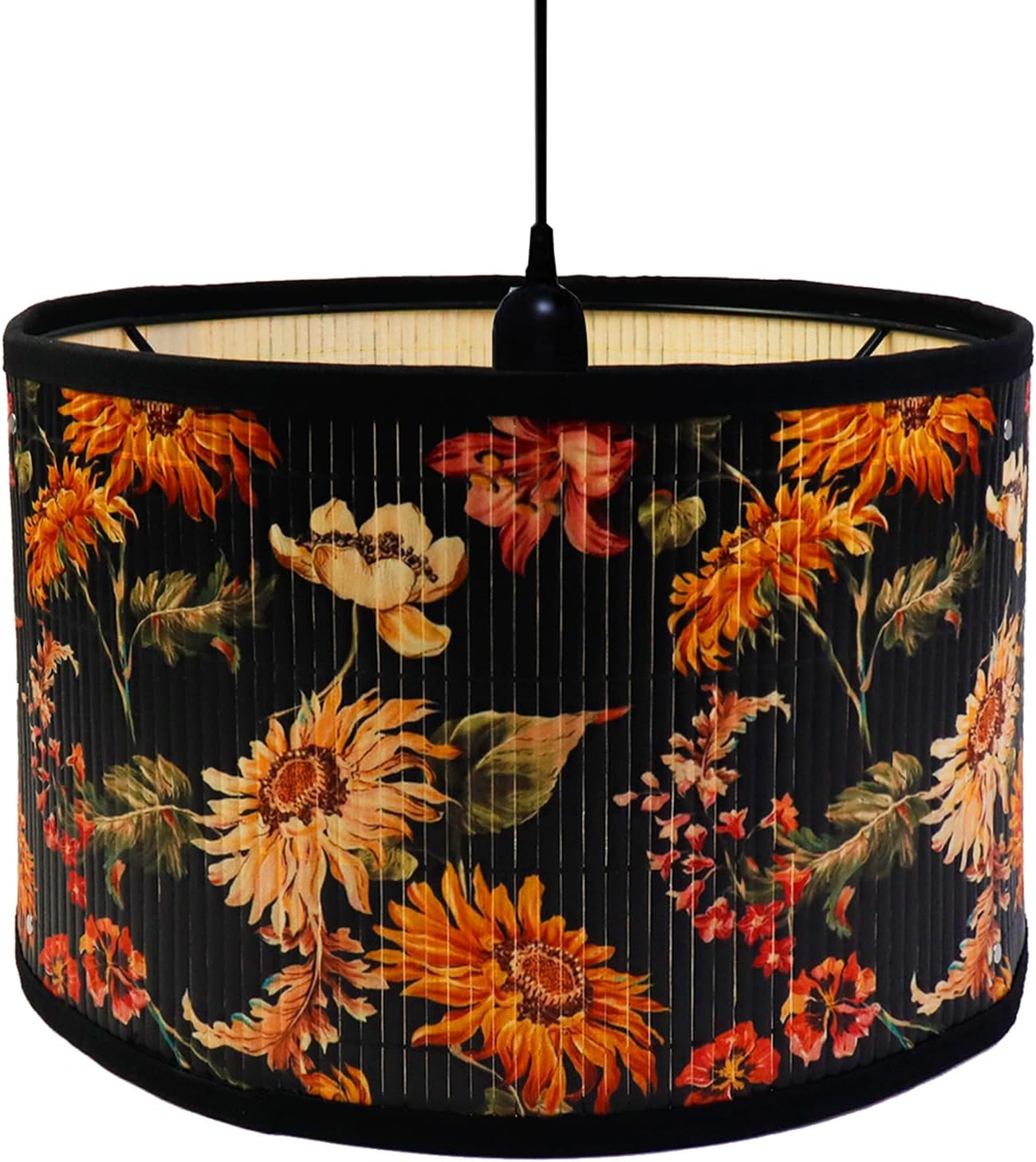 Crapyt E27 Round Decorative Shades Table Lamp, 11.81″×7.87″ Bamboo Shade Unique Lamp for Chandeliers, Floor Lamps