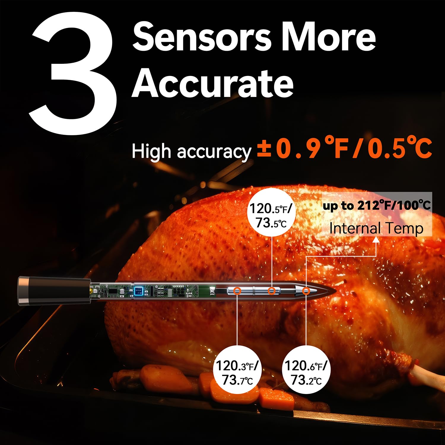 BFOUR Meat Thermometer Digital Wireless with LCD Booster, Bluetooth Food Cooking Thermometer with Smart App, 524FT Remote Range, 100% Waterproof & 752°F Heat Resistant Probe for BBQ Oven Grill Smoker - Image 4