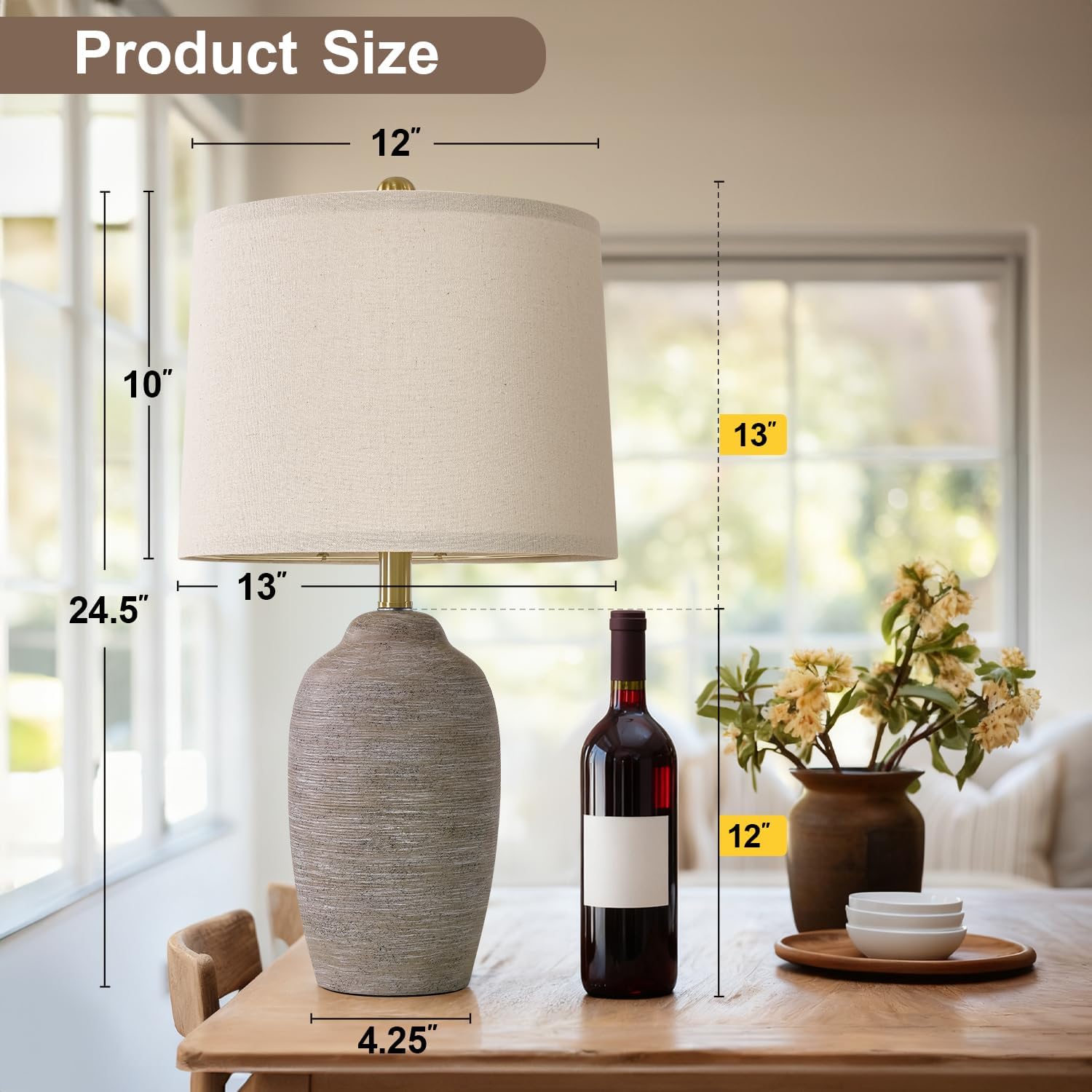 24.5" Handcrafted Ceramic Table Lamp - Single Farmhouse Vintage Rustic Bedside Lighting for Living Room, Bedroom, Entryway | Nightstand & End Table Decor with Linen Shade (Bulb Not Included) - Image 6