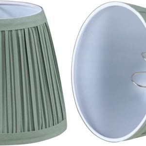 Aspen Creative 51521-2, Hardback Empire Transitional Clip-On Chandelier Lamp Shade, Mushroom Pleated Olive Faux Silk Fabric, 4" Top x 6" Bottom x 5" Slant Height, Set of 2