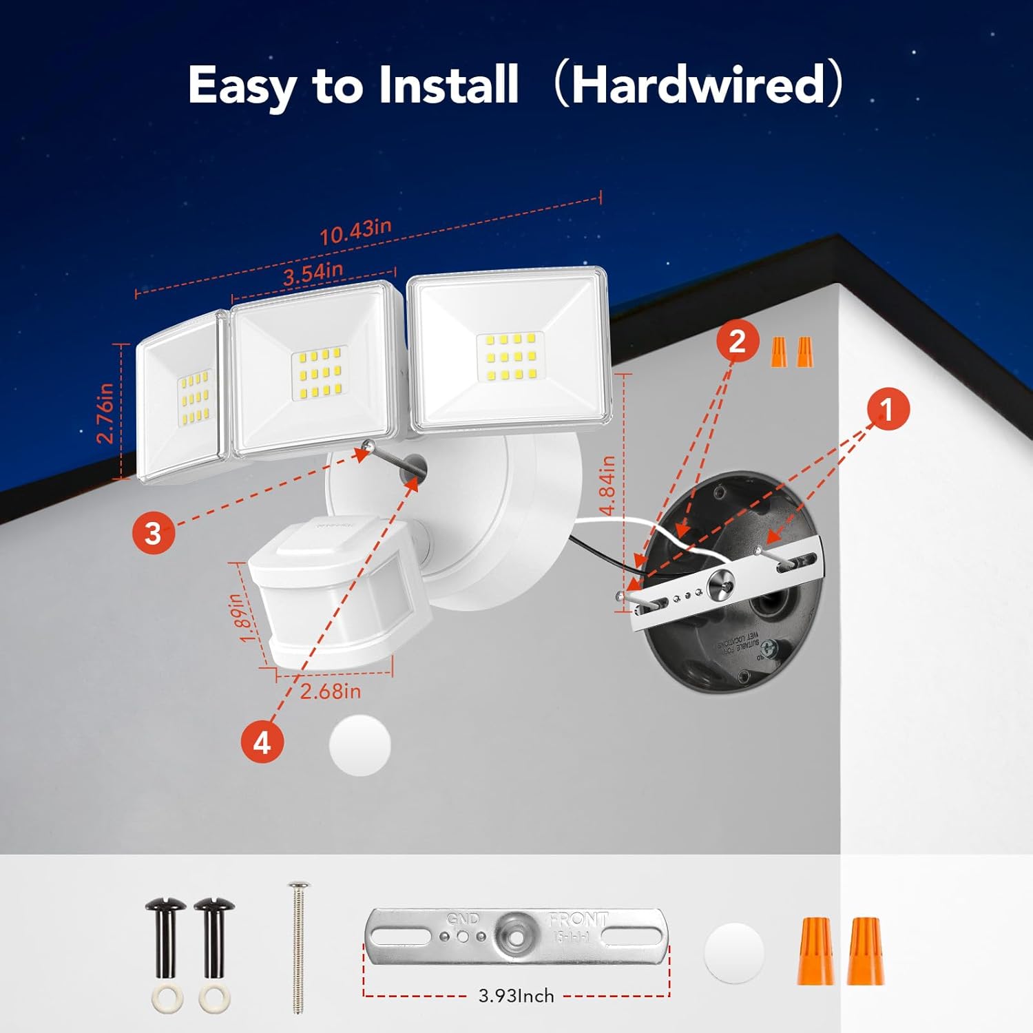 OREiN Motion Sensor Outdoor Flood Lights, 26W 3500LM Bright Security Lights, 5000K Daylight, Dusk to Dawn/Auto/Mode, IP65 Waterproof Hardwired Exterior Lighting for Garage, Driveway, Backyard(White) - Image 3