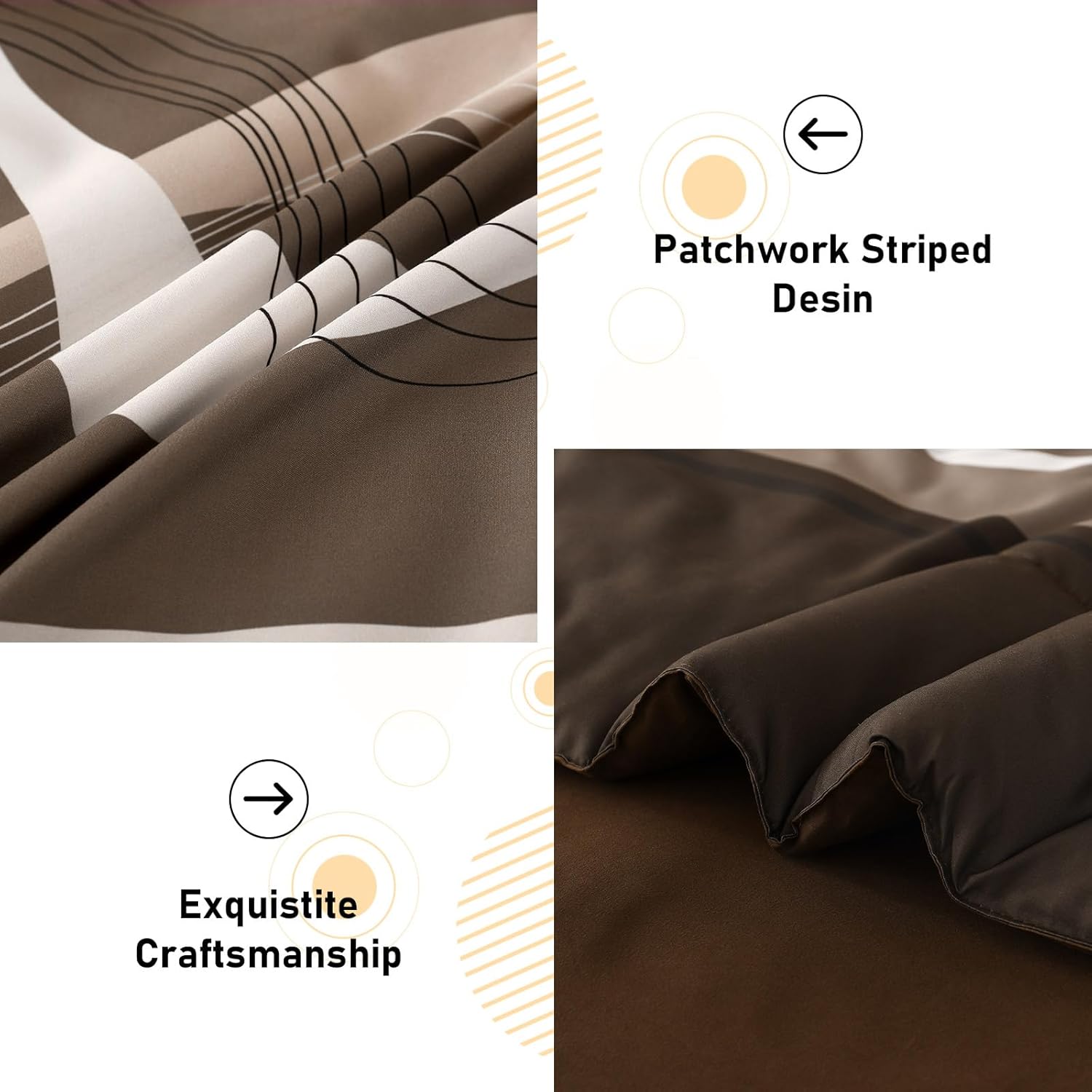 Brown Comforter Set King Size, 8 Pieces Bed in a Bag Patchwork Striped Comforter Set, Soft Microfiber Boho Bedding Set for All Season(90"×104") - Image 6