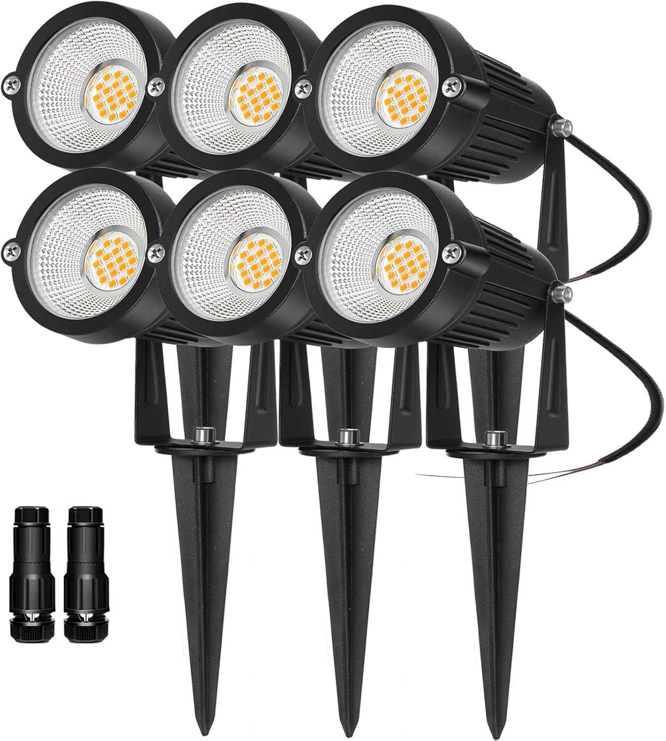Low Voltage Landscape Lights Outdoor: 7W 700LM LED Landscape Lighting with Connectors for Tree Garden Yard Pathway | 12V 24V Warm White 2700K Spotlights | IP65 Waterproof | 6 Pack