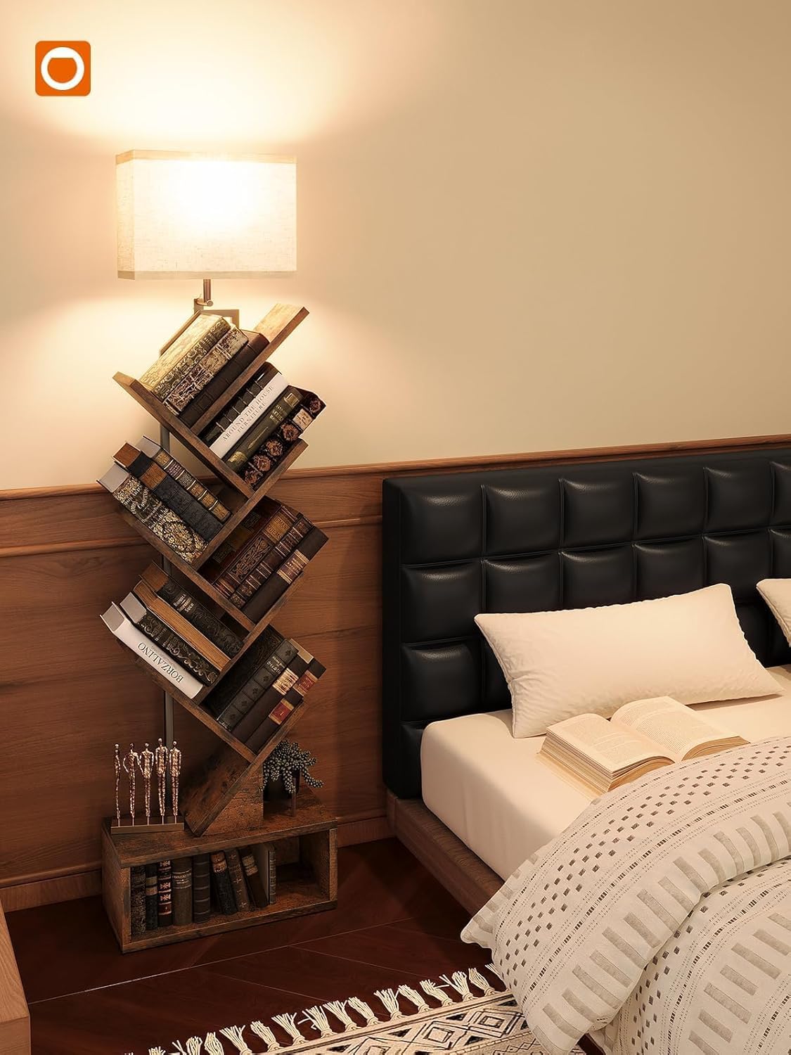 addlon 6-Tier Tree Book Shelf with LED Light, Steel&Wood Bookshelf with Storage Cabinet, Narrow Tall Bookcase with 3CCT Bulb, Small Bookshelf for Bedroom, Home Office&Living Room-Rustic Brown - Image 8