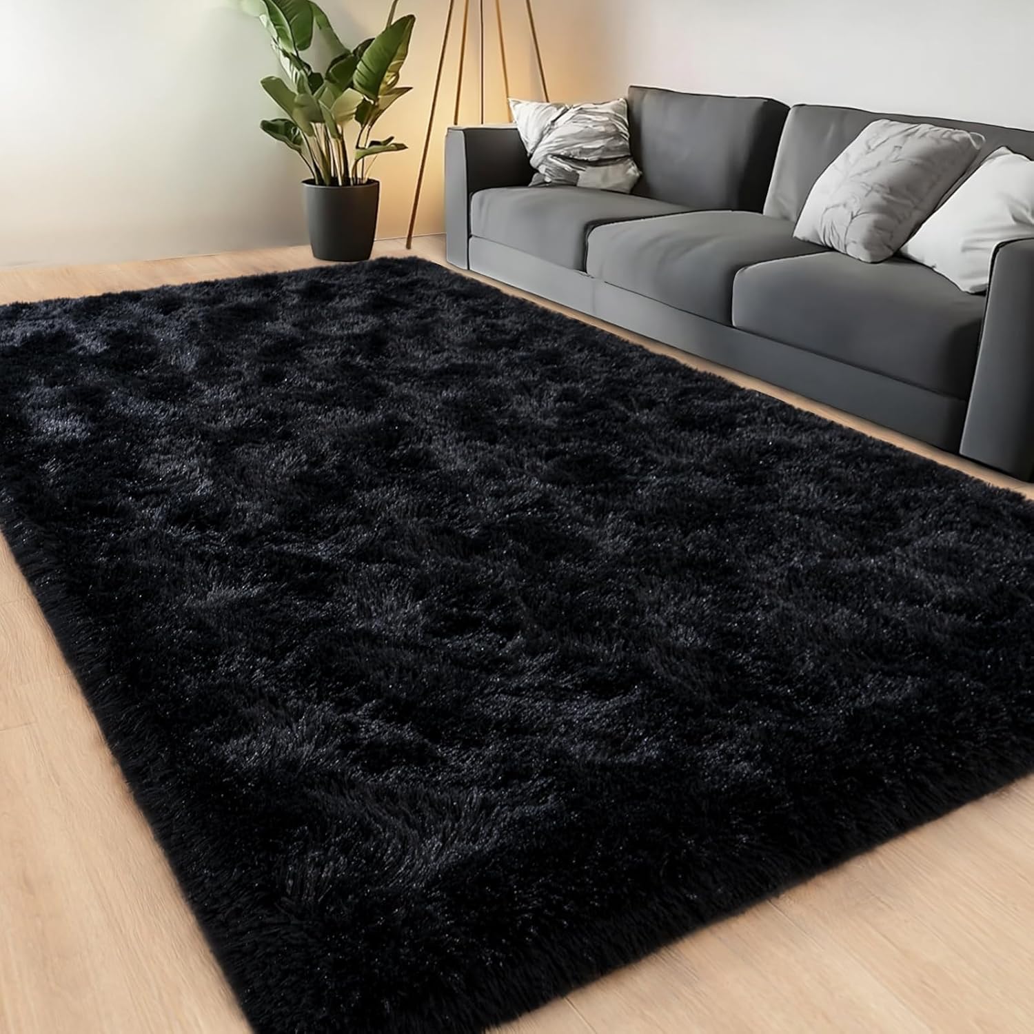 Large Area Rugs for Living Room Bedroom, 4x6 Feet Black Fluffy Shag Rugs, Ultra Soft Shaggy Plush Fuzzy Modern Indoor Throw Floor Carpet for Kids Girls Boys Dorm Nursery Home Decor Aesthetic - Image 9
