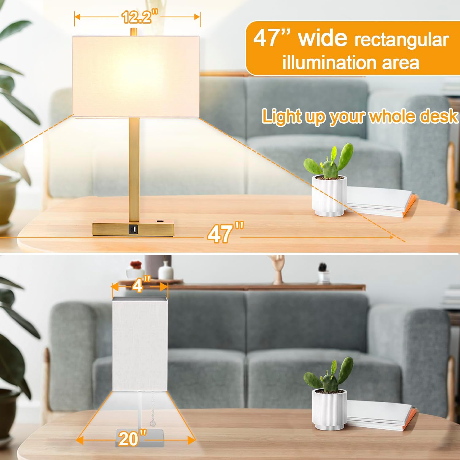 21" Touch Bedside lamps with 2 USB & AC Outlets, 3-Way Dimmable Bedside Table Lamps Set of 2 for Bedroom Living Room Office Reading, White Shade Lamps for Night Stands, 2700K LED Bulbs Included - Image 5