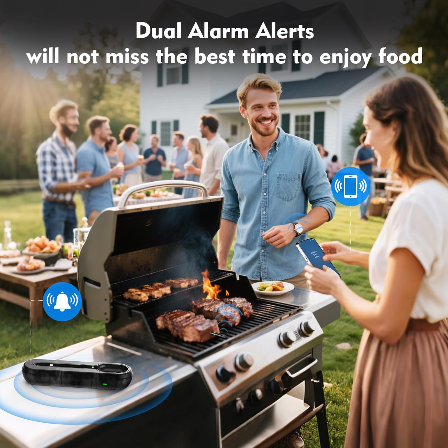 Aurasky Unique Wireless Meat Thermometer, Accurate Temperature Detection Probe, 500FT Remote Monitoring, Dual Alarm, Cooking Meat Thermometer Wireless for Grilling, Smoking, Oven, BBQ, Rotisserie - Image 6