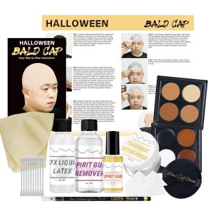 Halloween Bald Caps Costume Kit for Woman & Men - Realistic Latex Bald Cap with Adhesive Glue & Remover - Complete Makeup Set for Halloween, Zombie, Cosplay, Costume, SFX, Dress-Up Party