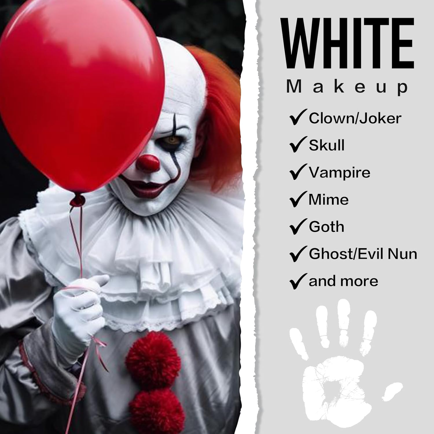 BOBISUKA Clown White Face Body Paint, Water-Based Face Painting Kit & Body Paints, Kids Adults Facepaint for Halloween Goth Skeleton Mime Ghost SFX Makeup, Costume Cosplay Party Art Theater & Stage - Image 5