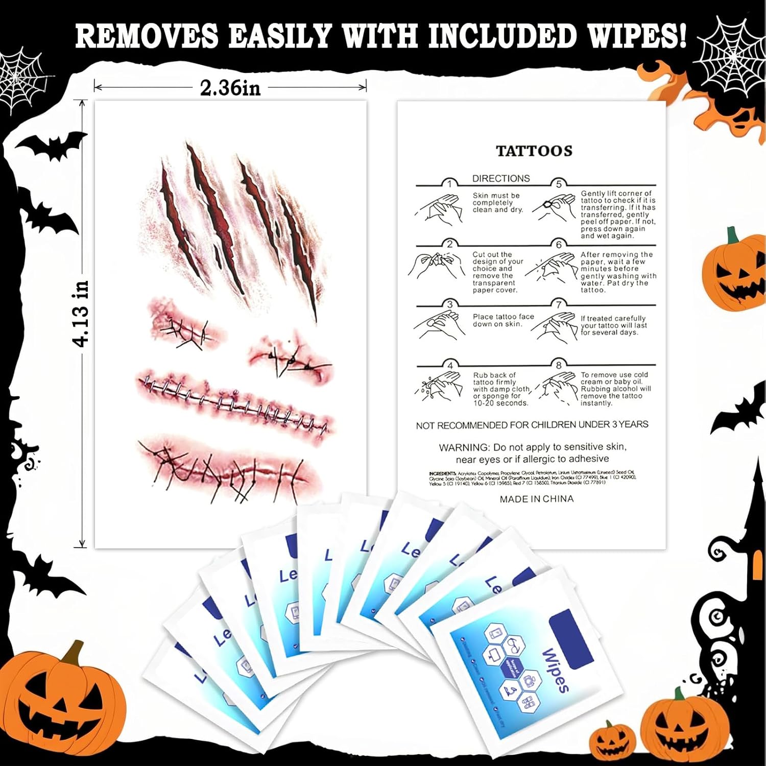 Zerobe Professional Zombie Film SFX Makeup Kit - Large 3D Fake Scars Blood Tattoo Stickers for Movie-Quality Undead Effects | Waterproof, Realistic Wounds for Cosplay, Halloween (Large 121 Pcs) - Image 4