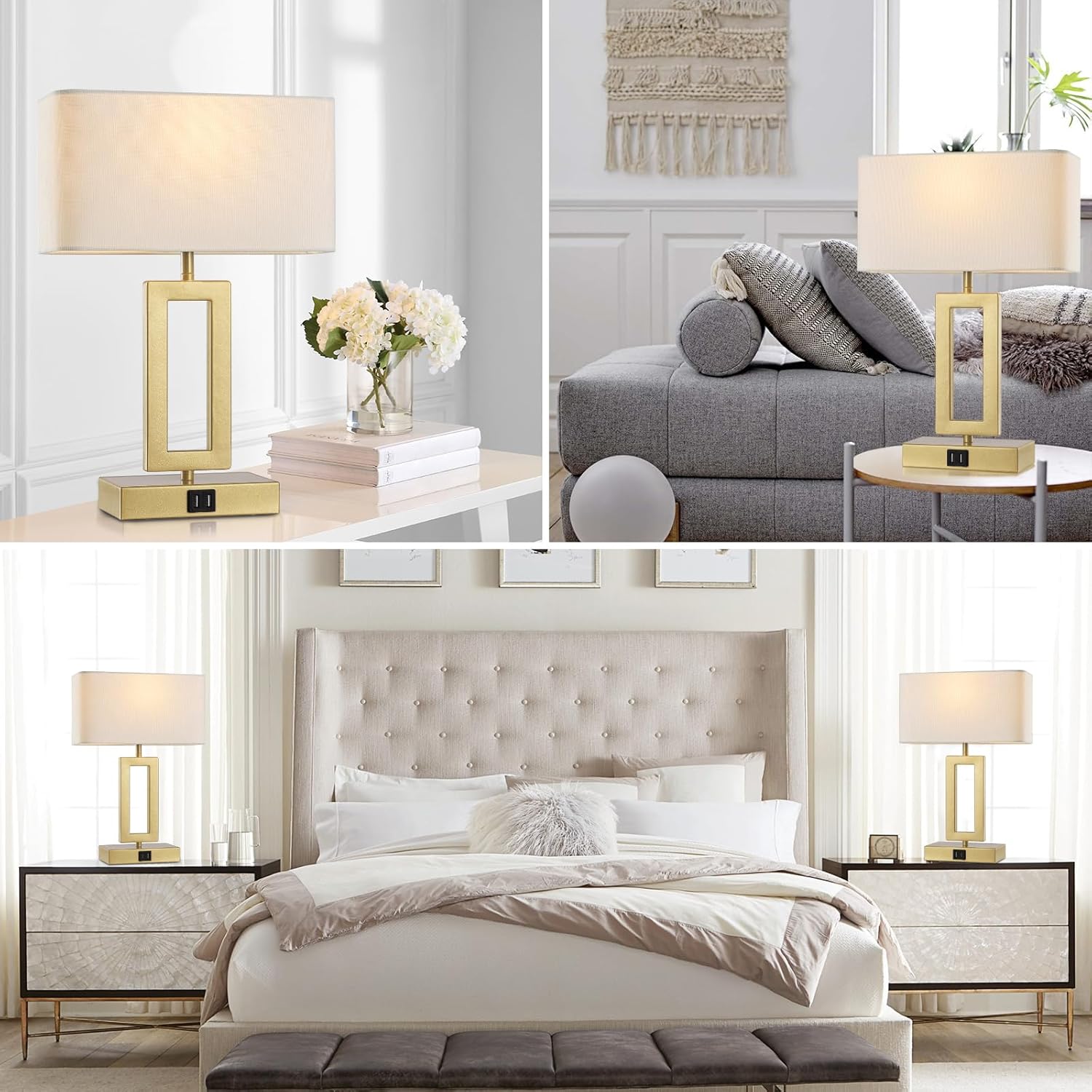 Gold Table Lamps Set of 2 with Dual USB Ports,3-Way Dimmable Touch Control Bedside Lamps,Modern Bedroom Table Lamp for Living Room,Nightstand LED Bulbs Included - Image 7