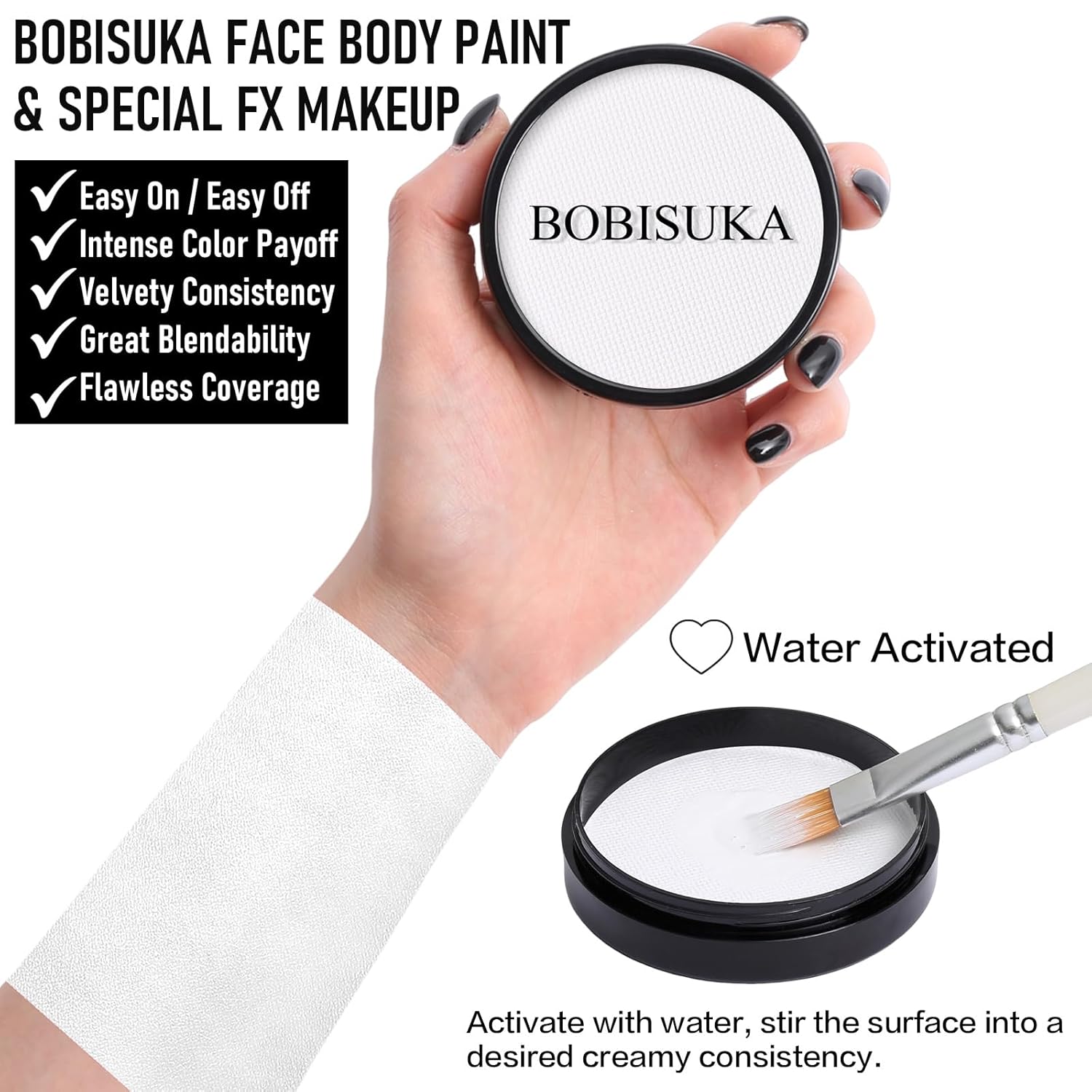 BOBISUKA Clown White Face Body Paint, Water-Based Face Painting Kit & Body Paints, Kids Adults Facepaint for Halloween Goth Skeleton Mime Ghost SFX Makeup, Costume Cosplay Party Art Theater & Stage - Image 2