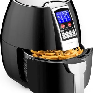 NutriChef Hot Air Fryer Oven - w/Digital Display, Electric Big 3.7 Qt Capacity Stainless Steel Kitchen Oilless Convection Power Multi Cooker w/Basket Pan - Use for Baking, Grill - (Black), One Size