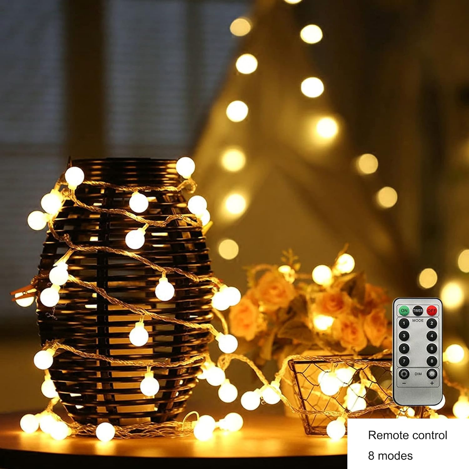 ZIMINGU LED Ball String Lights, 19.6FT 40LEDs Globe Waterproof Fairy String Lights with Remote Control USB Powered, Decorations for Indoor Party Wedding Christmas Tree Patio Balcony, Warm White - Image 3