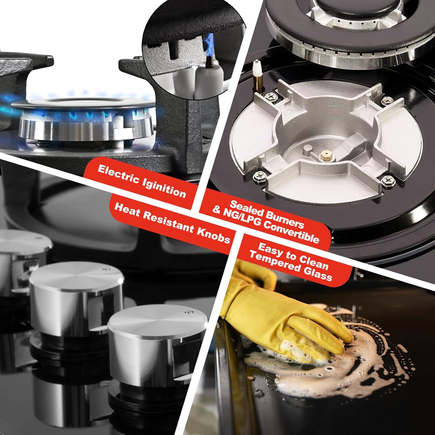 30 Inch Gas Cooktop with 5 Burners,Built-in Tempered Glass Stove Top, LPG/NG Convertible,35,900 BTU, Flame-Out Protection, Electric Ignition,Propane & Natural Gas Hob for Kitchen & RV - Image 3