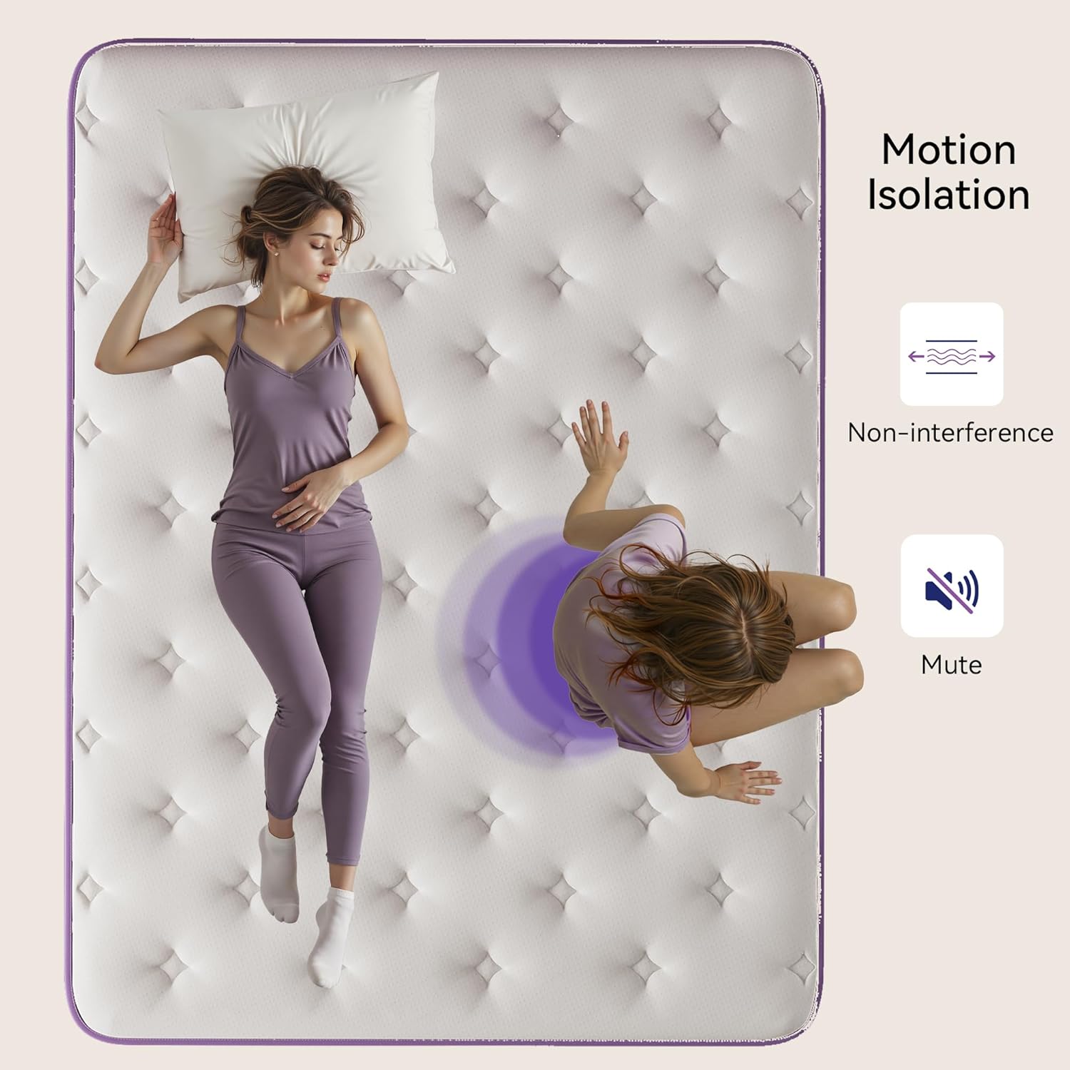 12 Inch Queen Mattress in a Box, Purple Hybrid Mattress with Gel Memory Foam and Pocket Springs for Motion Isolation, Pressure Relief & Cool Sleep, Medium Firm, CertiPUR-US Certified - Image 3
